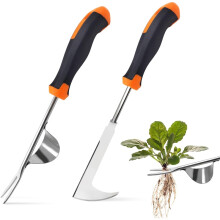 2Pcs Stainless Steel Weed Puller Dandelion Puller Manual Weeding Knife Root Puller Gardening Tools Garden Scraper with Handle