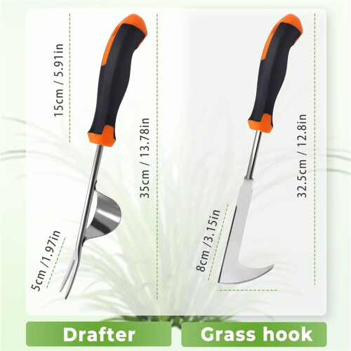 2Pcs Stainless Steel Weed Puller Dandelion Puller Manual Weeding Knife Root Puller Gardening Tools Garden Scraper with Handle 1
