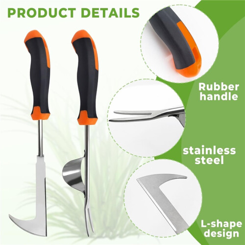 2Pcs Stainless Steel Weed Puller Dandelion Puller Manual Weeding Knife Root Puller Gardening Tools Garden Scraper with Handle 2