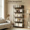 (Rustic Brown, Engineered Wood) 5-Tier Metal Bookshelf Room Divider - Rustic Brown 5