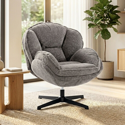 Modern Grey Velvet Wingback Chair – Swivel Base 2