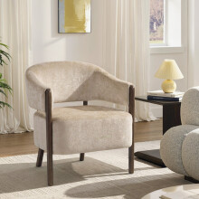 HOMCOM Accent Chair, Upholstered Armchair with Solid Wood Legs, Beige