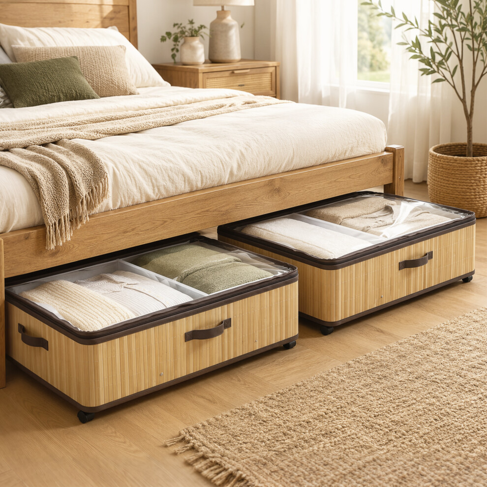 Homcom 2 Pack 60L Under Bed Storage, Underbed Storage Box, Natural - Image 6