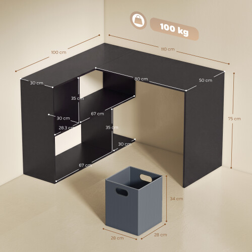 Homcom HOMCOM 110 cm L-Shaped Desk, Small Computer Desk with Fabric Drawer, Black 2