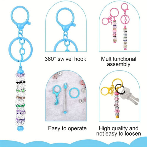 Beadable Keychains Bars Bulk Blank Beaded Metal Keychain for  DIY Gift Backpack Decoration Pendan 1
