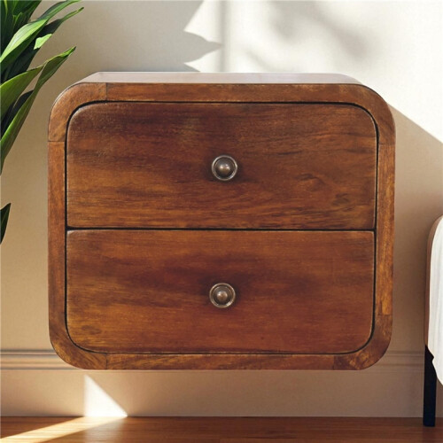 2-Drawer Dark Brown Floating Bedside Table