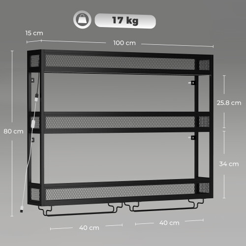 Homcom HOMCOM Wall-Mounted Wine Rack with LED Lights, Glass Holders, Black 2