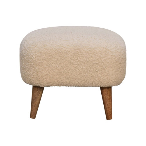 Beige Square Footstool – Boucle & Solid Wood 1