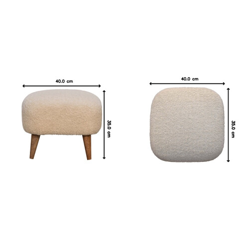 Beige Square Footstool – Boucle & Solid Wood 2