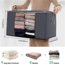 Set of 1 Dww-gray 35l Laundry Organizer Bag, Foldable Under-Bed Clothes Storage Box, Closet Organizer for Duvet Cover, Clear Window