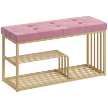 (Pink, Metal) HOMCOM Velvet Shoe Bench with Gold Frame - Pink