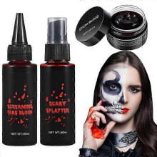 2025 Realistyczny sztuczny zestaw do makijażu 3 w 1 z efektami specjalnymi do krwi na Halloween