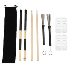 Ensemble de baguettes de batterie en bois 5A avec balais métalliques rétractables, tiges de batterie et amortisseurs pour enfants et adultes
