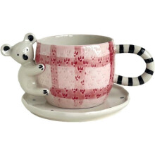 Uroczy, kreatywny zestaw ceramicznych kubków i spodków Koala 260 ml Kawa Herbata Owsianka Śniadanie Woda