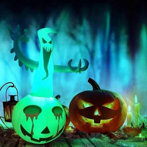 120 cm oppblåsbart spøkelsesgresskar med LED-lys Halloween-dekor 2