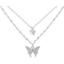 Collana a farfalla da donna, catena a doppio strato per clavicola, ciondolo con zirconi cubici lucidi, gioiello delicato per feste, idea regalo