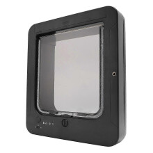 Porta per gatti intelligente con microchip, 30x26,3x8,9 cm, nera, con telecomando e batteria da 210 mAh.