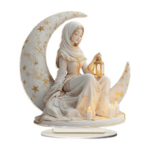 Statuetta 2D di una fata sulla luna, ideale per decorare camera da letto, ufficio o libreria.