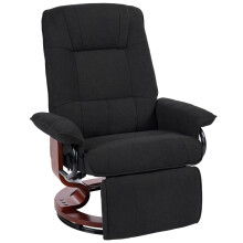 (Black, Linen) Reclining Swivel Chair, with Footrest - Black