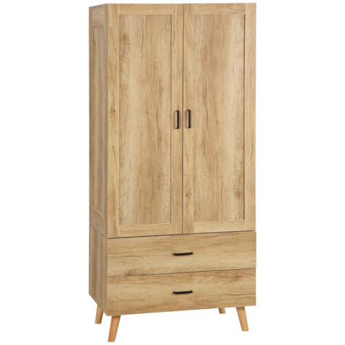 HOMCOM 2-Door Wardrobe with 2 Drawers & Rail