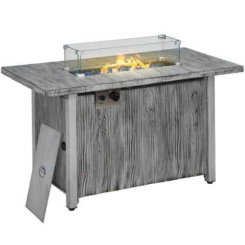 50,000 BTU Gas Fire Pit Table with Cover and Glass Screen - Grey