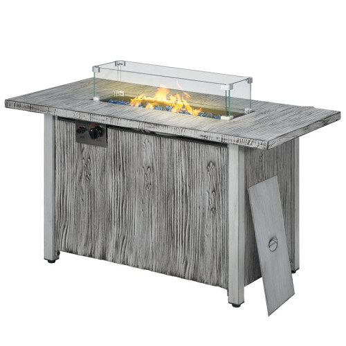 50,000 BTU Gas Fire Pit Table with Cover and Glass Screen - Grey 1