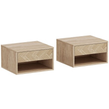 (Natural Wood, Engineered Wood) HOMCOM 2-Piece Floating Bedside Tables - Natural Wood