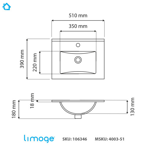 Limoge 4003-51 Ceramic 51cm Thin-Edge Inset Basin with Deep Scoop 2