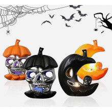 4 Stück Halloween-Dekoleuchten mit LED, Totenkopf- und Kürbis-Motiv, stimmungsvolle Beleuchtung für Party, Fenster und Tischdekoration