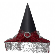 Heksenhoed met sluier tovenaarshoed voor halloween decoratie en verkleedfeest