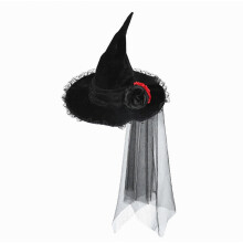 Chapeau de sorcière baroque pour Halloween, dentelle et plis, noir, pour femme et unisexe, accessoire de costume et cosplay