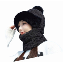 Fleece Lined Brimless Hat with Scarf Face Mask, Windproof Warm Pullover Cap for Skiing, Cycling and Hiking, Black