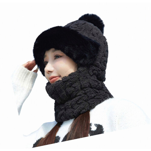 Cappello senza tesa foderato in pile con sciarpa e maschera facciale, antivento e caldo, protezione dal freddo, per sci, ciclismo ed escursionismo,