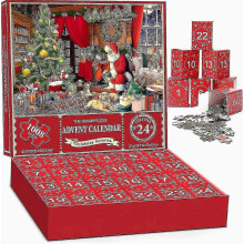 Puzzle calendrier de l’Avent de 24 jours compte à rebours de Noël avec boîte mystère, jeu de pièces à assembler pour les fêtes
