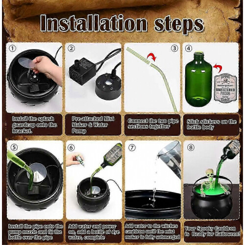 Halloween Indoor Decorations, Cauldron Decor with Floating Potion Bottles and Diffuser Light Effect 1