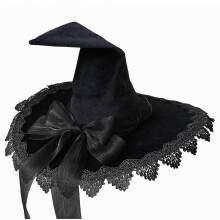 Heksenhoed met punt, comfortabele rode hoed voor Halloween en verkleedfeest, met vlinderdetail en bandage-effect
