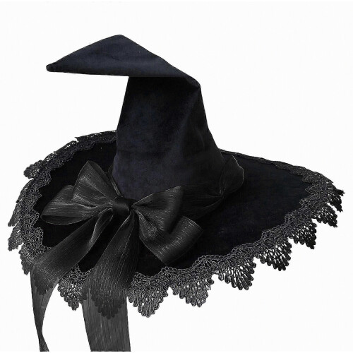 Cappello da strega a punta per Halloween, comodo da indossare, per giochi di ruolo, rosso, con farfalla e bendaggio