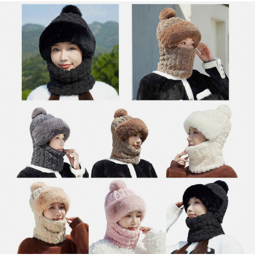 Cappello senza tesa foderato in pile con sciarpa e maschera facciale, antivento e caldo, protezione dal freddo, per sci, ciclismo ed escursionismo, 1