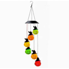 Halloween Kürbis Solar-Windspiel, wasserdichte Hängelichter für dekorative Herbst- und Halloween-Dekoration