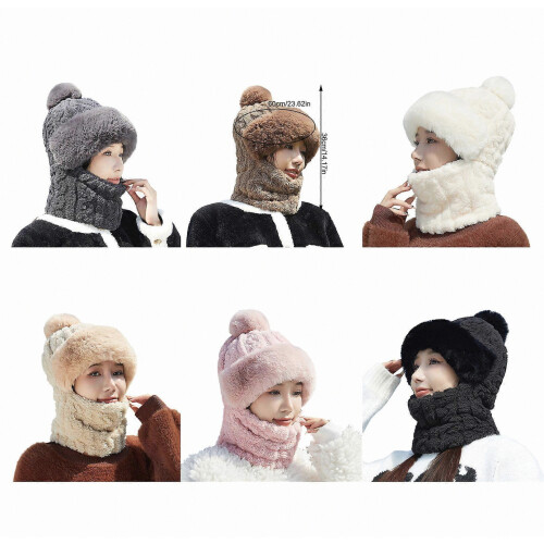 Cappello senza tesa foderato in pile con sciarpa e maschera facciale, antivento e caldo, protezione dal freddo, per sci, ciclismo ed escursionismo, 2