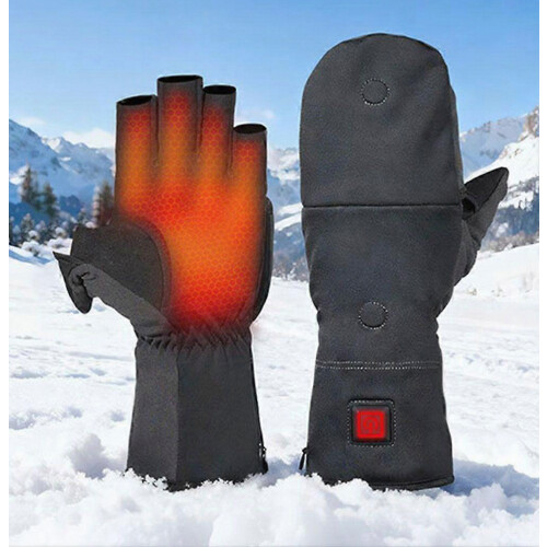 USB Heated Fingerless Gloves for Men, Double Sided Heating, Foldable with Finger Cots, Rechargeable Work Gloves 1