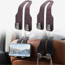 Kopfstützenhaken fürs Auto, Doppelhaken aus Leder für Taschen und Handtaschen, eleganter Sitzhaken mit hoher Tragkraft, für die Rückbank, schwarz