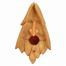 Casita para pájaros con forma de rostro de anciano, hecha a mano con cuidado, para jardín exterior y decoración de árbol
