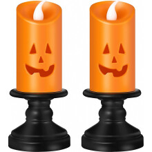 2 Stück Halloween-Kürbisform LED-Lichter mit Knopfzelle, flammenlose Nachtkerzen mit flackerndem Licht, dekorative Kerzen für Halloween-Dekoration