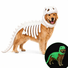 Disfraz de esqueleto de dinosaurio para perro y gato, suave y afelpado, traje de Halloween con piezas óseas en 3D para tallas estándar y grandes