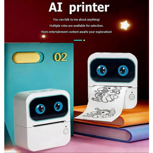 AI Powered Smart Voice Thermal Printer for Coloring and Drawing, Educational Portable USB WiFi Bluetooth, White 1