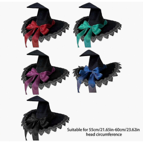 Cappello da strega a punta per Halloween, comodo da indossare, per giochi di ruolo, rosso, con farfalla e bendaggio 2