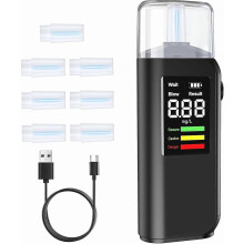 Ethylotest professionnel rechargeable avec affichage à LED, précis et portable, avec 8 embouts buccaux, port de charge USB-C