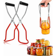 Stainless Steel Canning Jar Lifter Tongs with Grip Handle for Hot Canning Jars and Mason Jars, Red