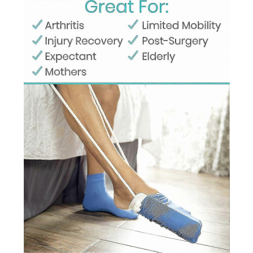 Sock Aid Assist Tool for Elderly and Disabled Users with Pull Strap Helper Feature, Blue Handle 2